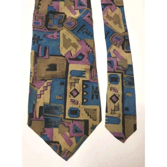 Oliver Hunt Necktie Mens Multicolor 100% Silk Abstract Art Retro Tie Italy Bold - Picture 2 of 5